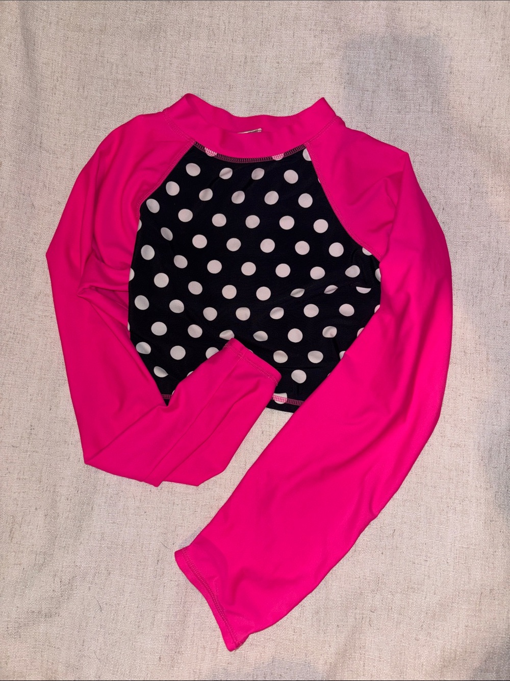 Girls' Black Polka Dot & Hot Pink Rash Guard Top
